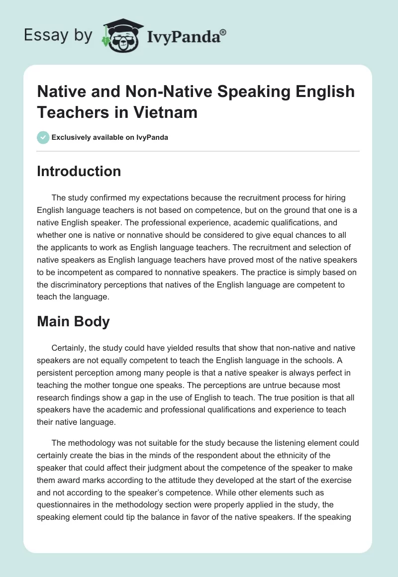 Native and Non-Native Speaking English Teachers in Vietnam. Page 1