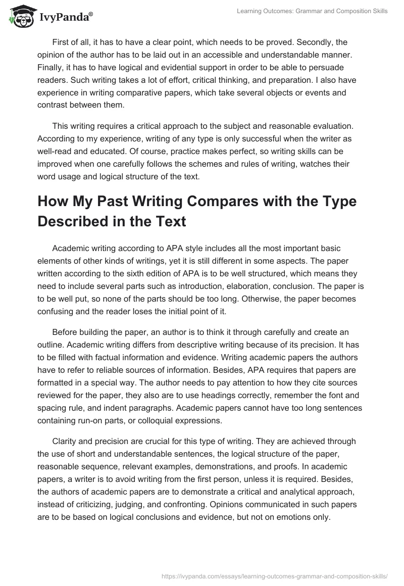 Learning Outcomes: Grammar and Composition Skills. Page 2