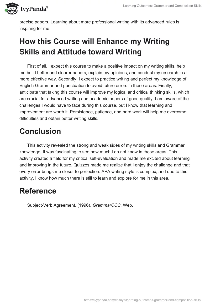 Learning Outcomes: Grammar and Composition Skills. Page 4