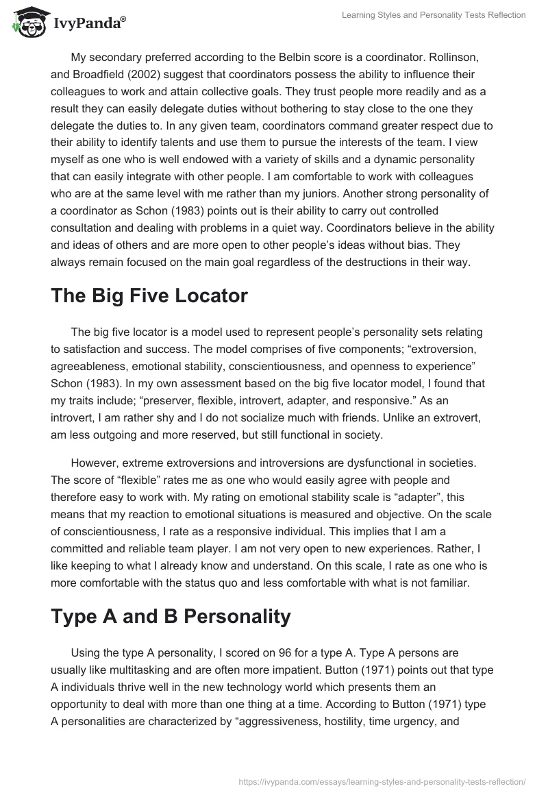 Learning Styles and Personality Tests Reflection. Page 4