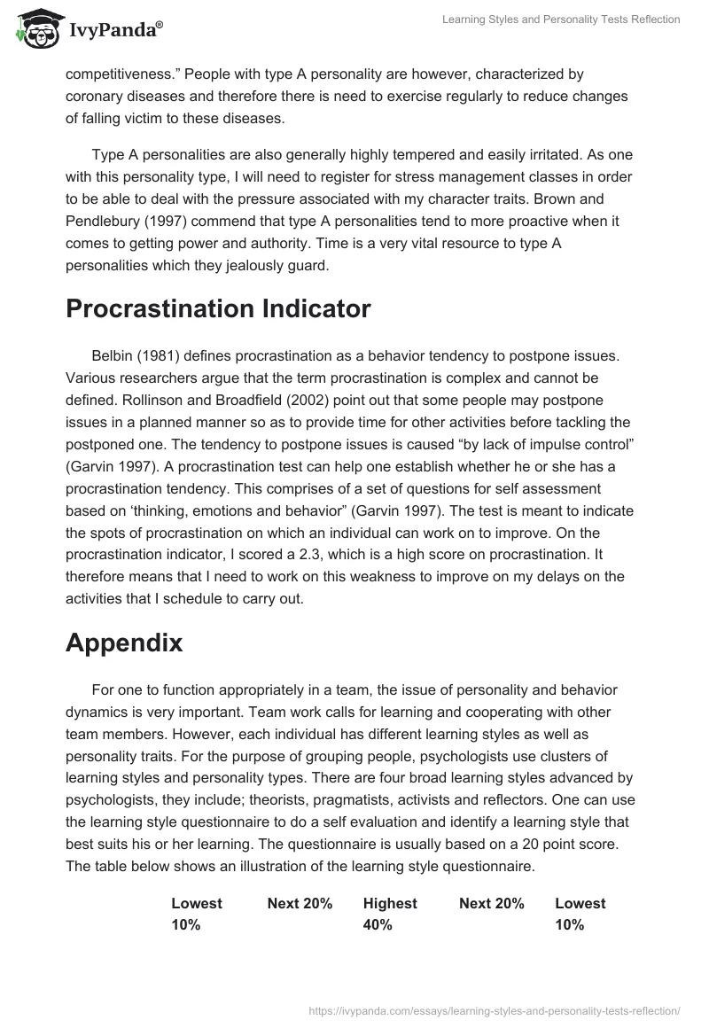 Learning Styles and Personality Tests Reflection. Page 5