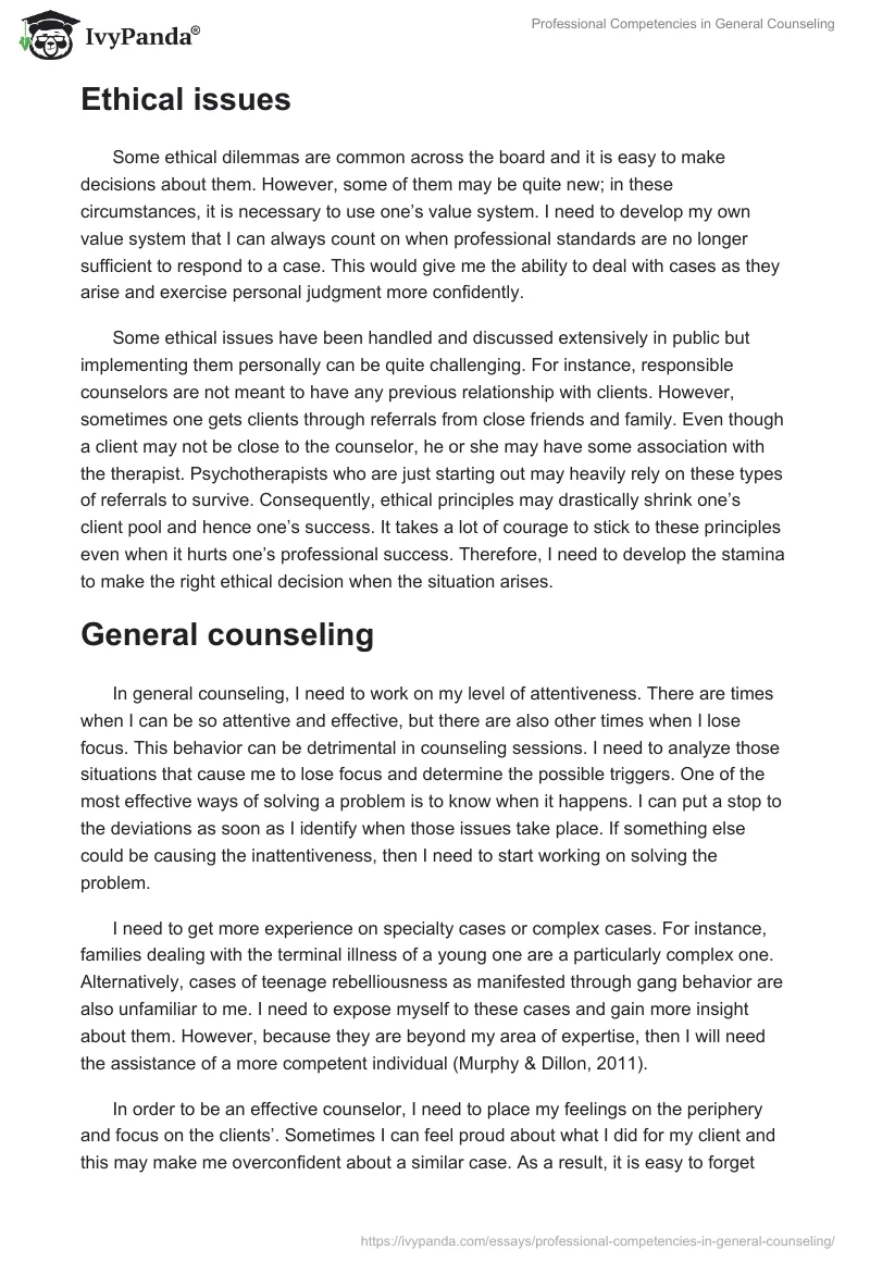Professional Competencies in General Counseling. Page 2
