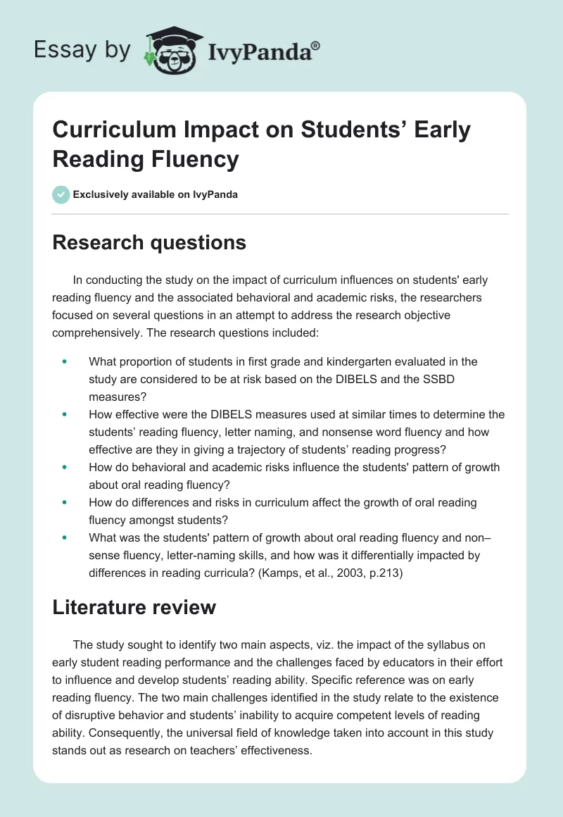 Curriculum Impact on Students’ Early Reading Fluency. Page 1