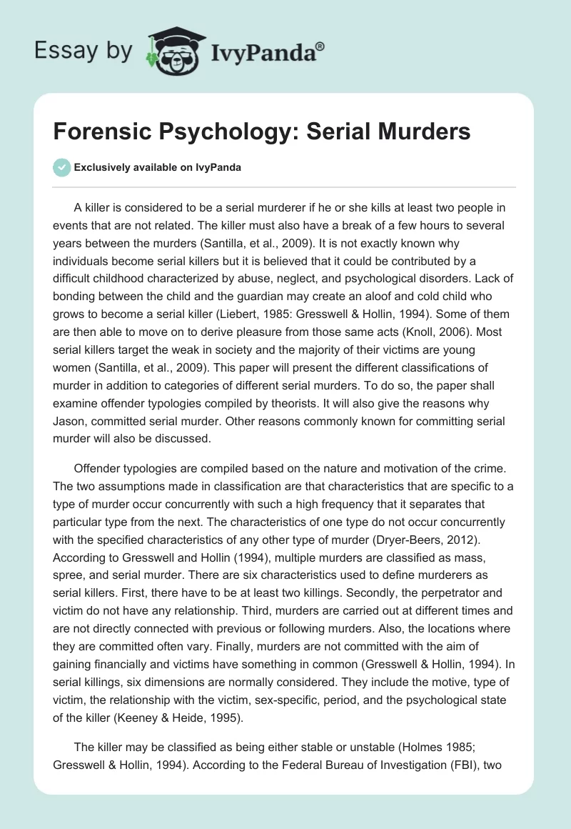 Forensic Psychology: Serial Murders. Page 1