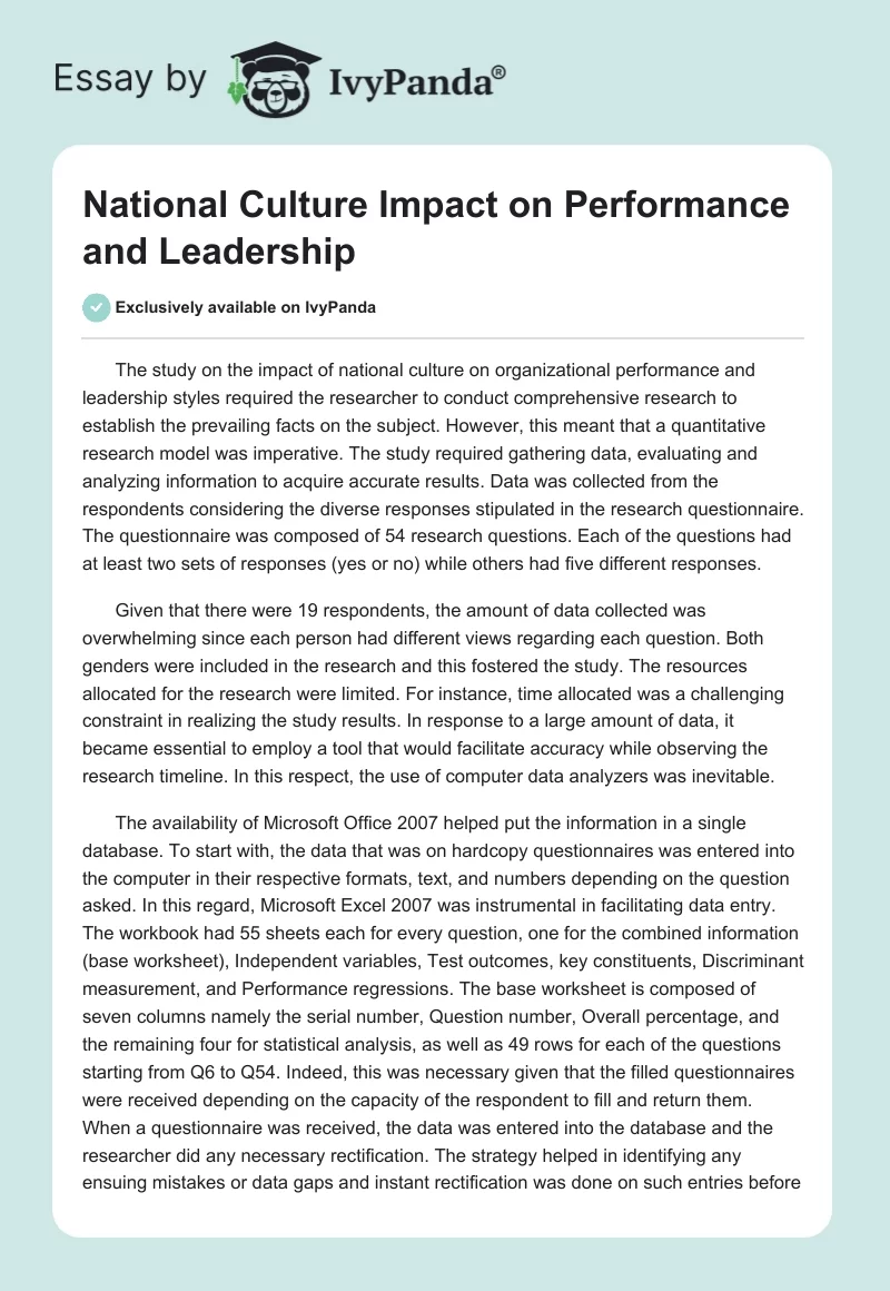 National Culture Impact on Performance and Leadership. Page 1