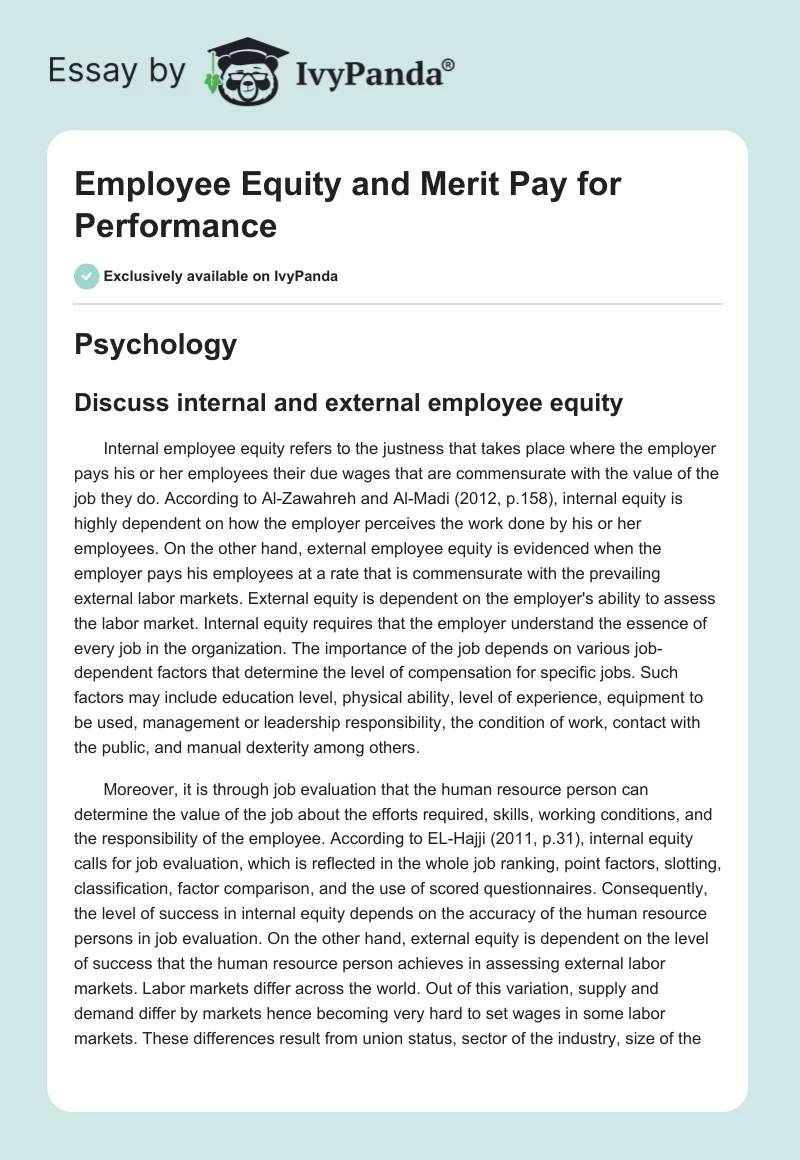 Employee Equity and Merit Pay for Performance. Page 1