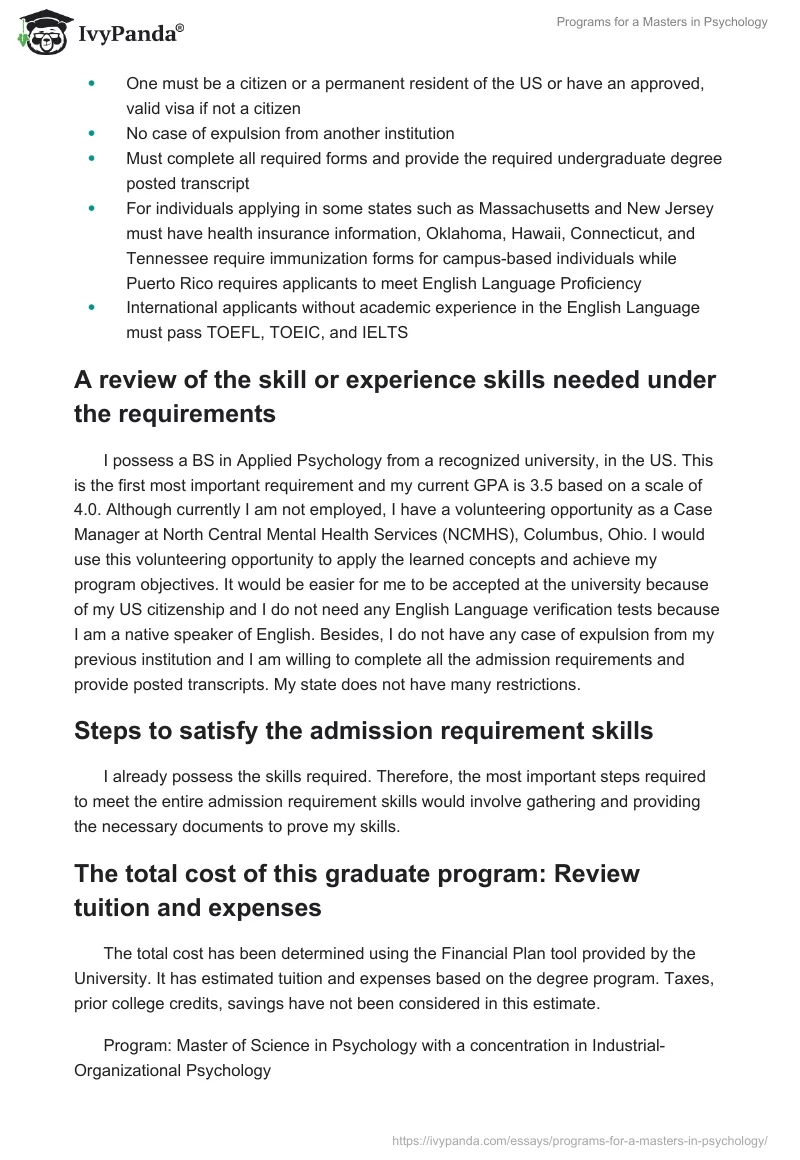 Programs for a Masters in Psychology. Page 2
