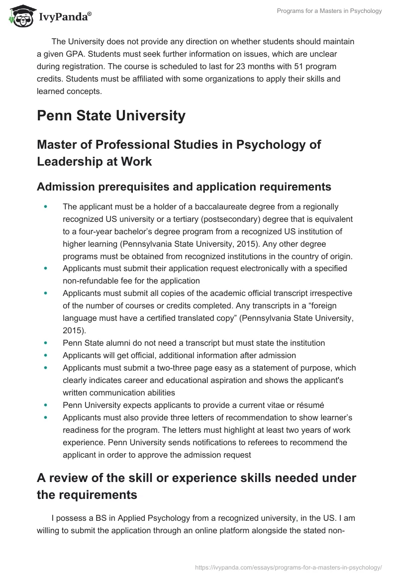 Programs for a Masters in Psychology. Page 4