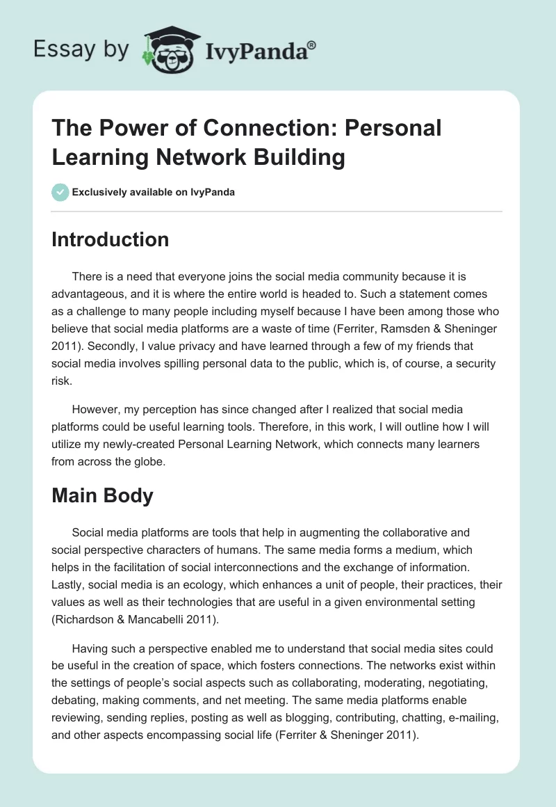 The Power of Connection: Personal Learning Network Building. Page 1