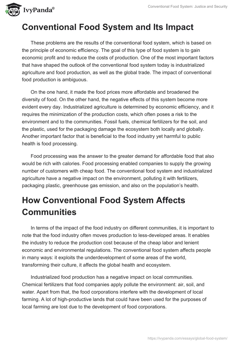 Conventional Food System: Justice and Security. Page 2