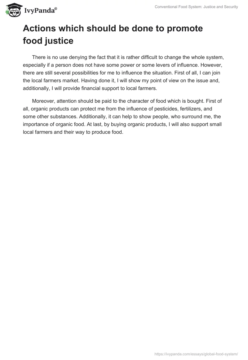 Conventional Food System: Justice and Security. Page 3