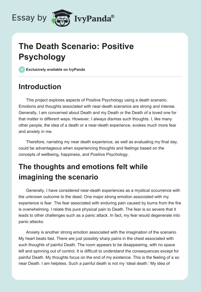 The Death Scenario: Positive Psychology. Page 1