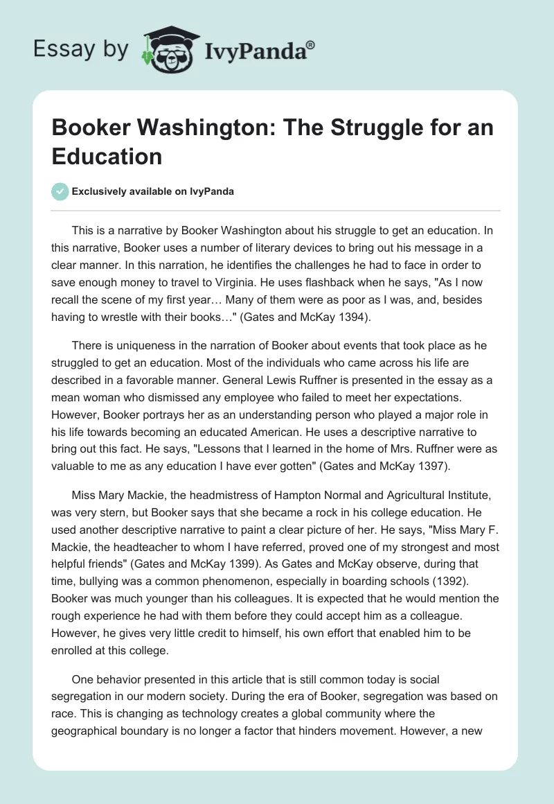 Booker Washington: The Struggle for an Education. Page 1