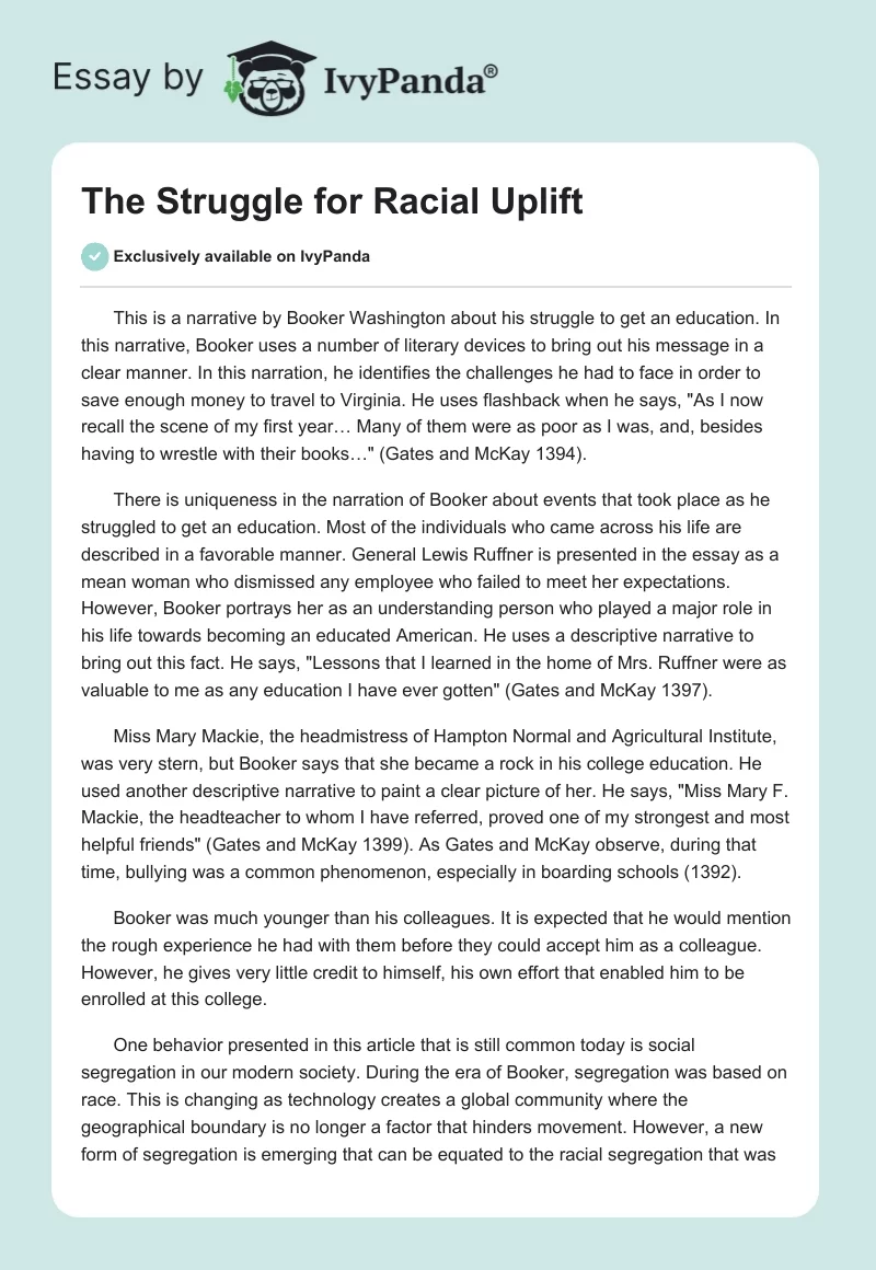 The Struggle for Racial Uplift. Page 1