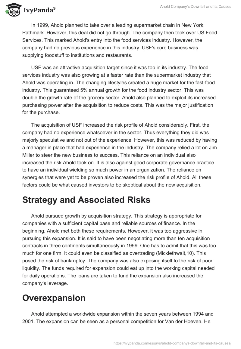 Ahold Company’s Downfall and Its Causes. Page 2