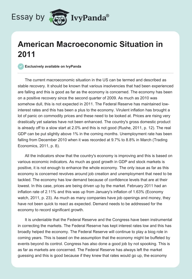 American Macroeconomic Situation in 2011. Page 1