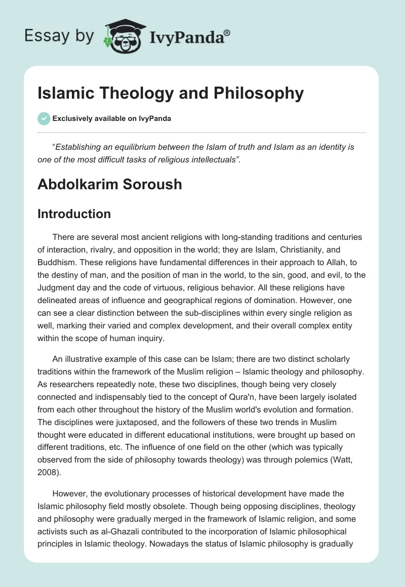 Islamic Theology and Philosophy. Page 1