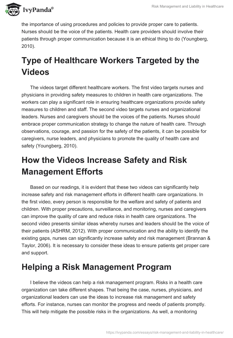 Risk Management and Liability in Healthcare. Page 2