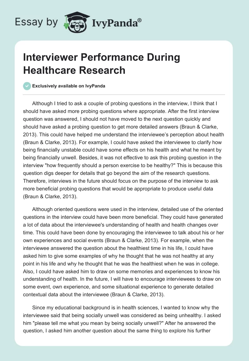 Interviewer Performance During Healthcare Research. Page 1