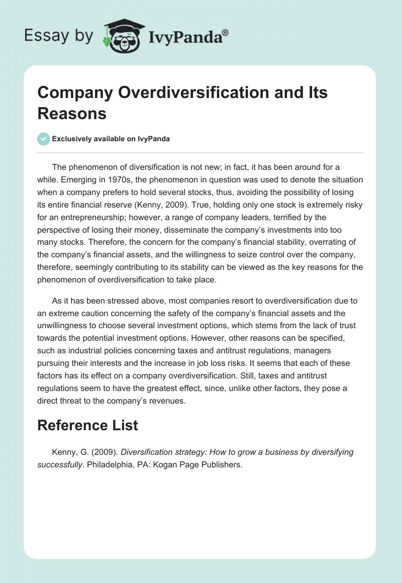 Company Overdiversification and Its Reasons. Page 1