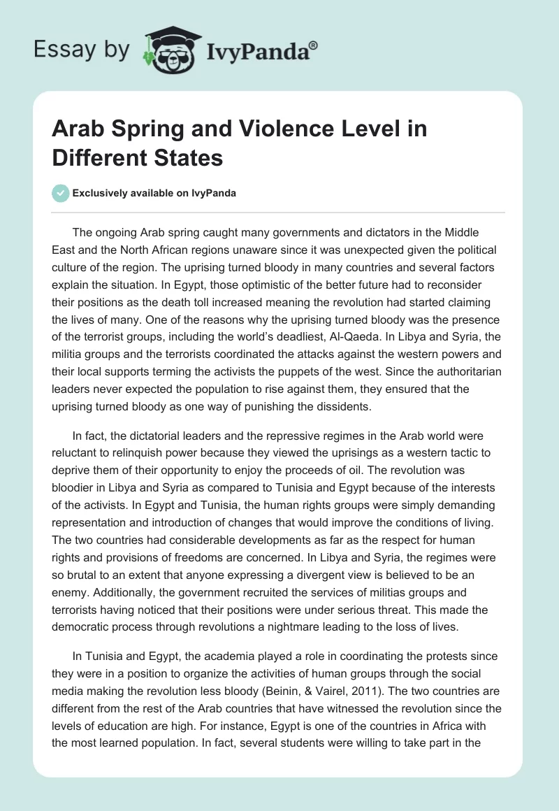 Arab Spring and Violence Level in Different States. Page 1