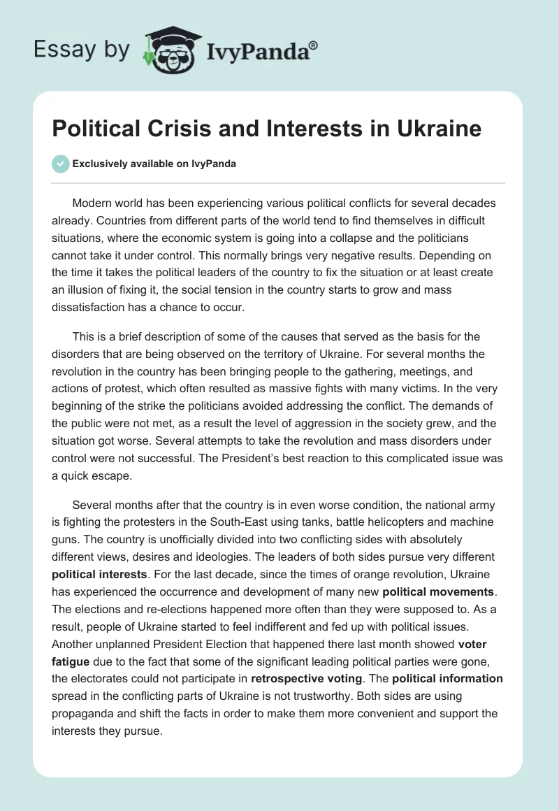 Political Crisis and Interests in Ukraine. Page 1