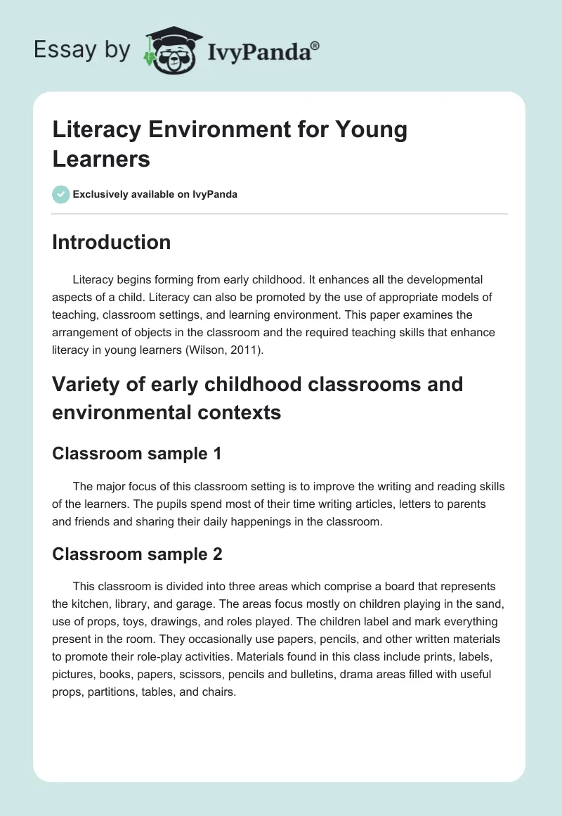 Literacy Environment for Young Learners. Page 1