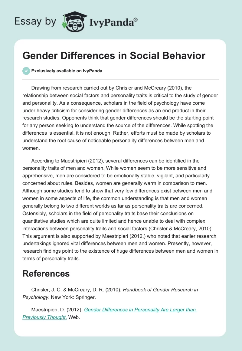 Gender Differences in Social Behavior. Page 1