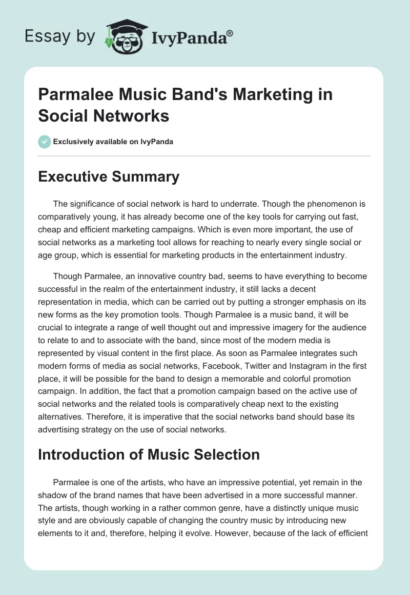 Parmalee Music Band's Marketing in Social Networks. Page 1