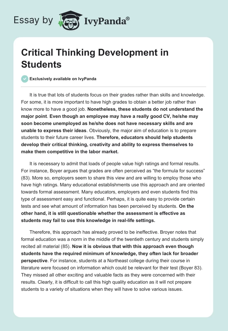 Critical Thinking Development in Students. Page 1