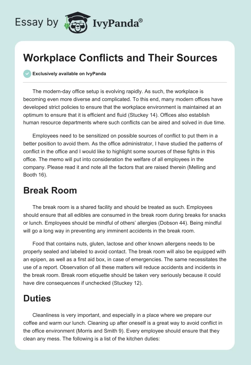 Workplace Conflicts and Their Sources. Page 1