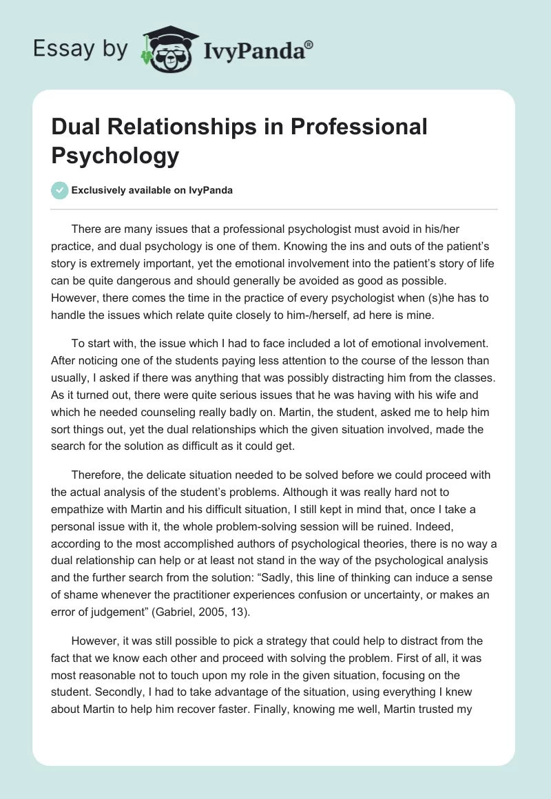 Dual Relationships in Professional Psychology. Page 1