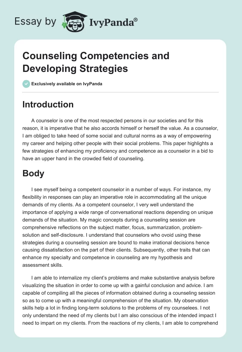 Counseling Competencies and Developing Strategies. Page 1