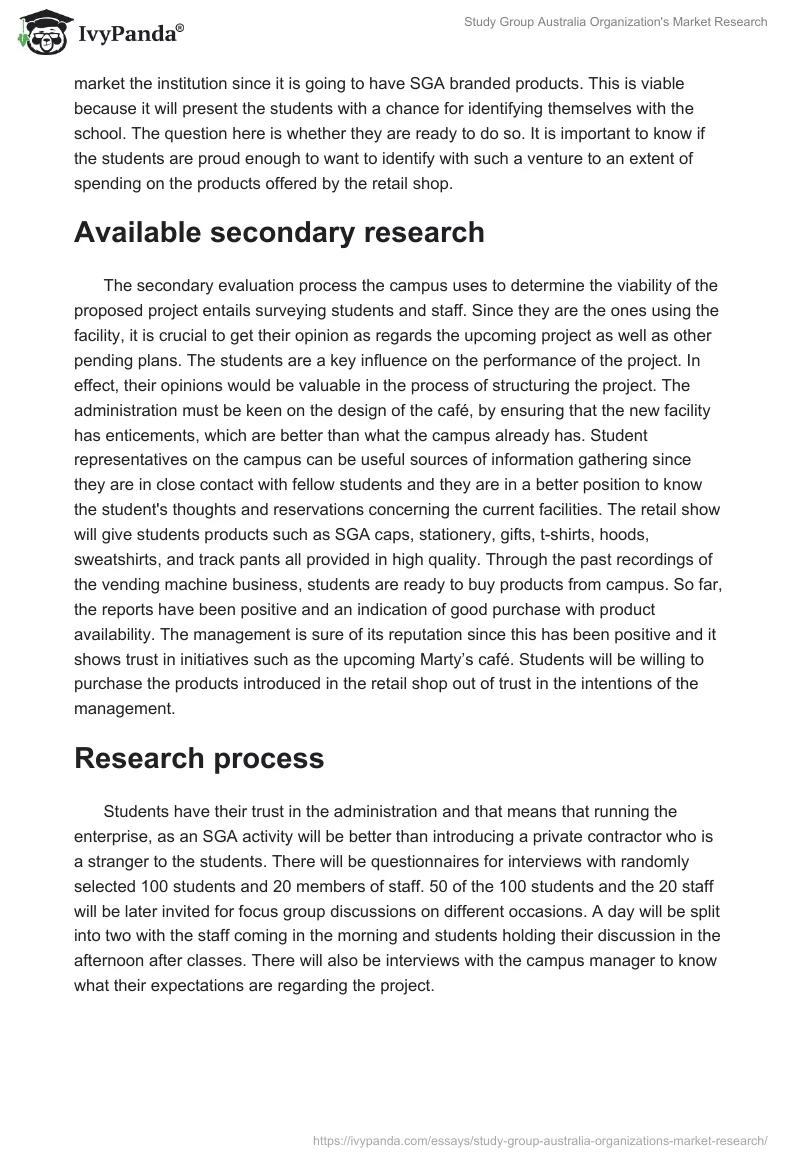 Study Group Australia Organization's Market Research. Page 2