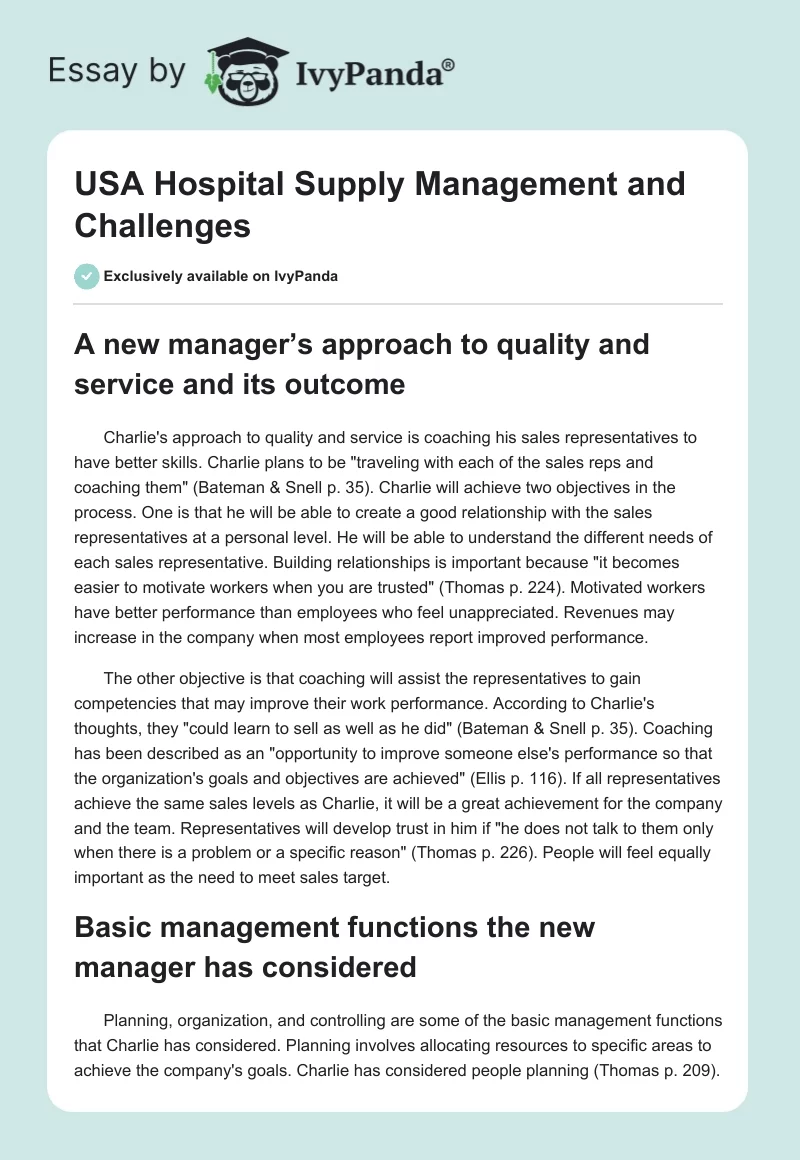 USA Hospital Supply Management and Challenges. Page 1