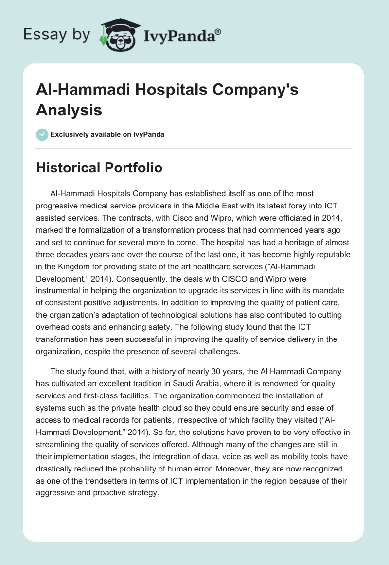 Al-Hammadi Hospitals Company's Analysis. Page 1