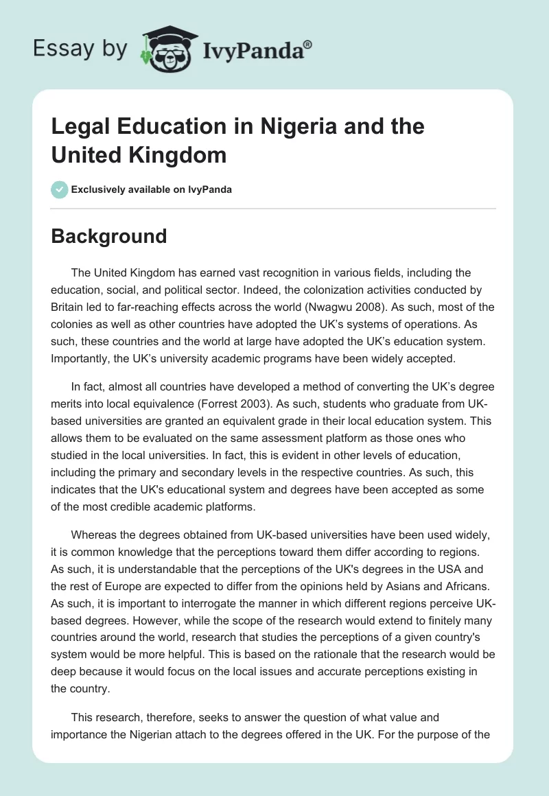 Legal Education in Nigeria and the United Kingdom. Page 1