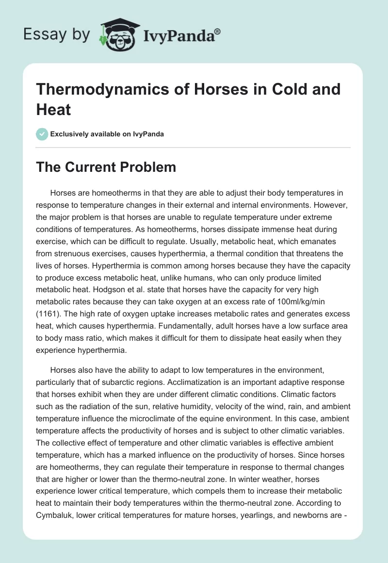 Thermodynamics of Horses in Cold and Heat. Page 1