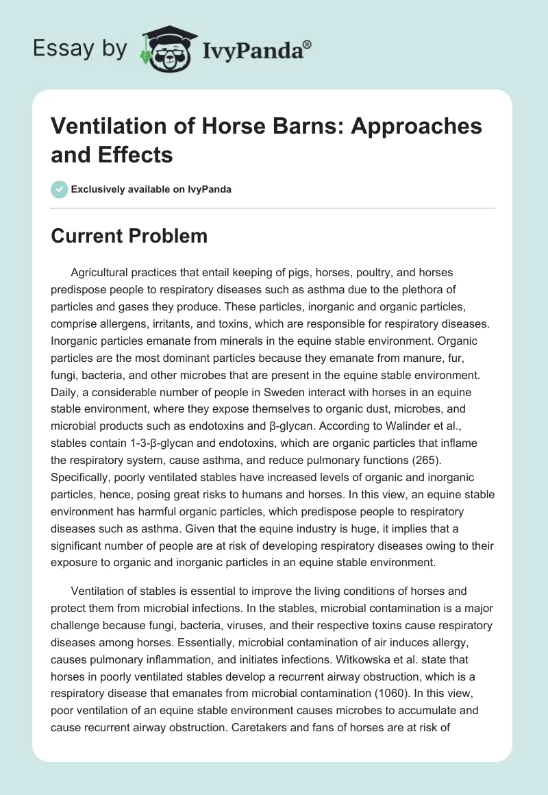 Ventilation of Horse Barns: Approaches and Effects. Page 1