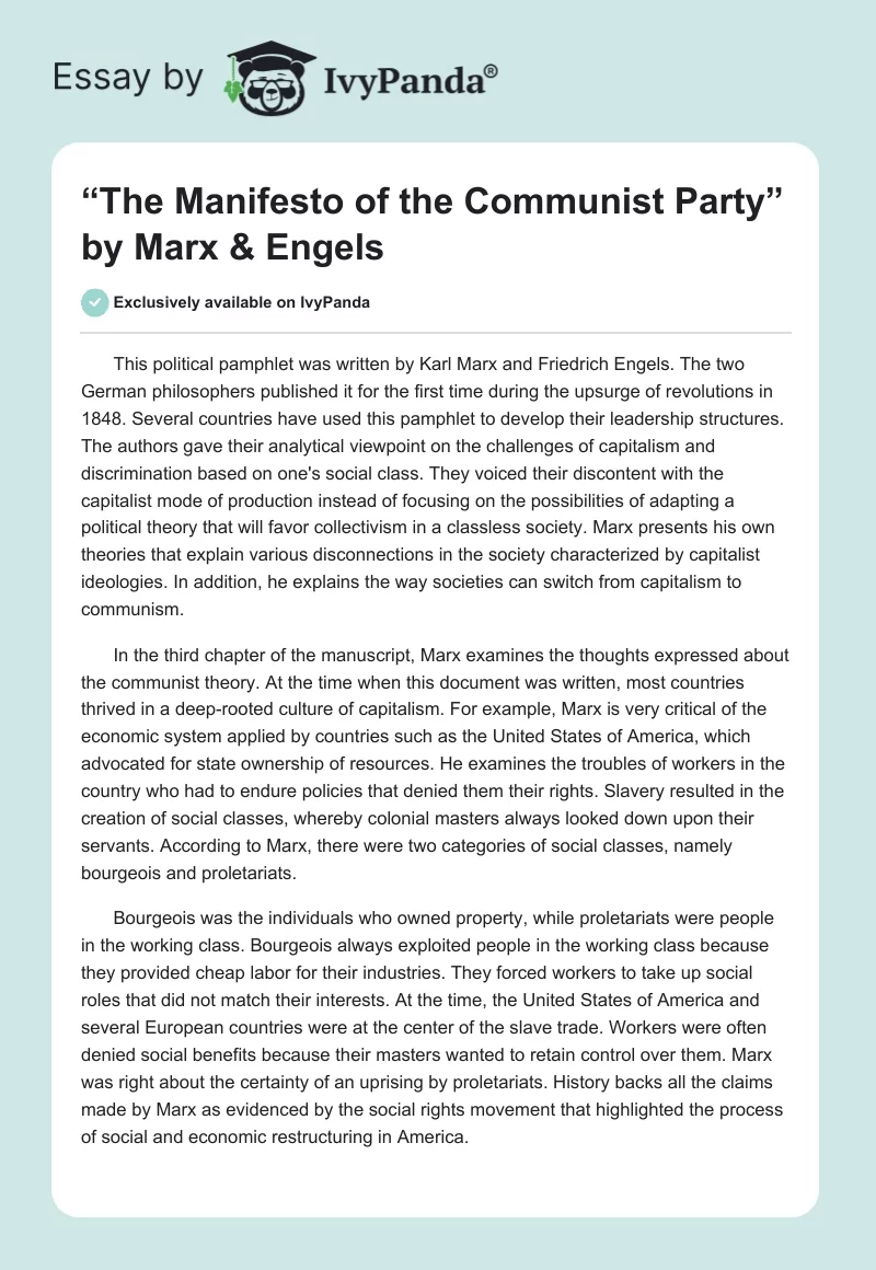 “The Manifesto of the Communist Party” by Marx & Engels. Page 1