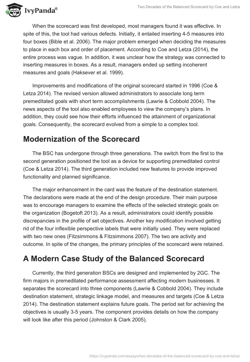"Two Decades of the Balanced Scorecard" by Coe and Letza. Page 2