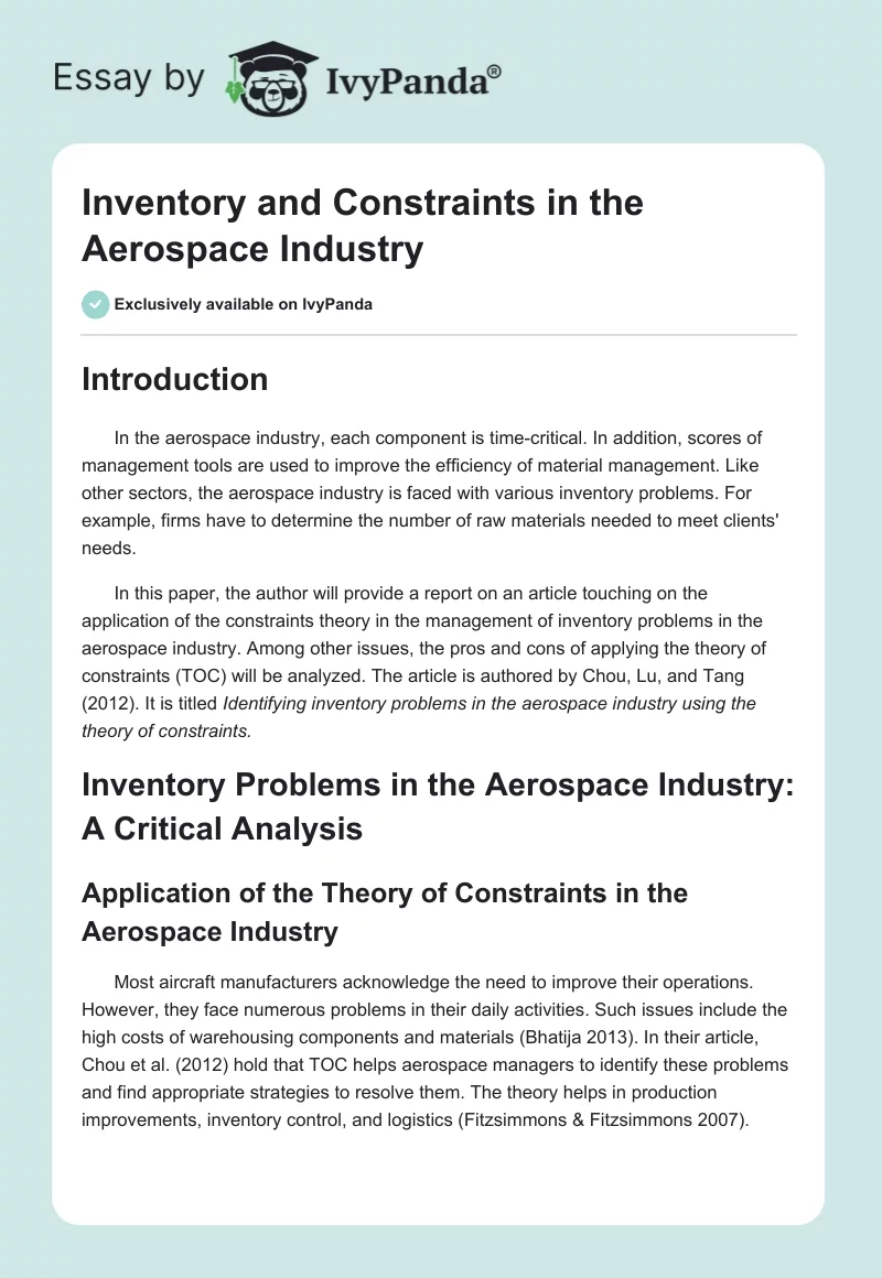Inventory and Constraints in the Aerospace Industry. Page 1