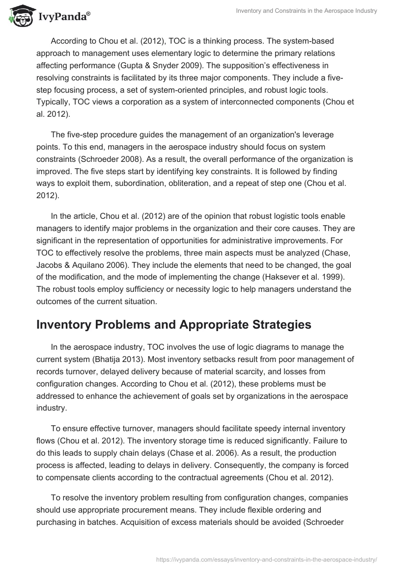 Inventory and Constraints in the Aerospace Industry. Page 2
