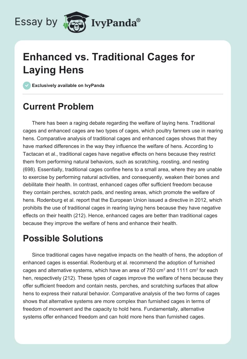 Enhanced vs. Traditional Cages for Laying Hens. Page 1