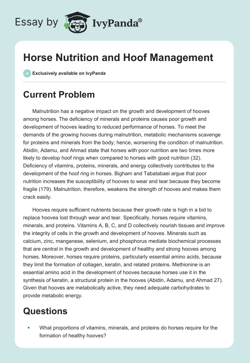 Horse Nutrition and Hoof Management. Page 1