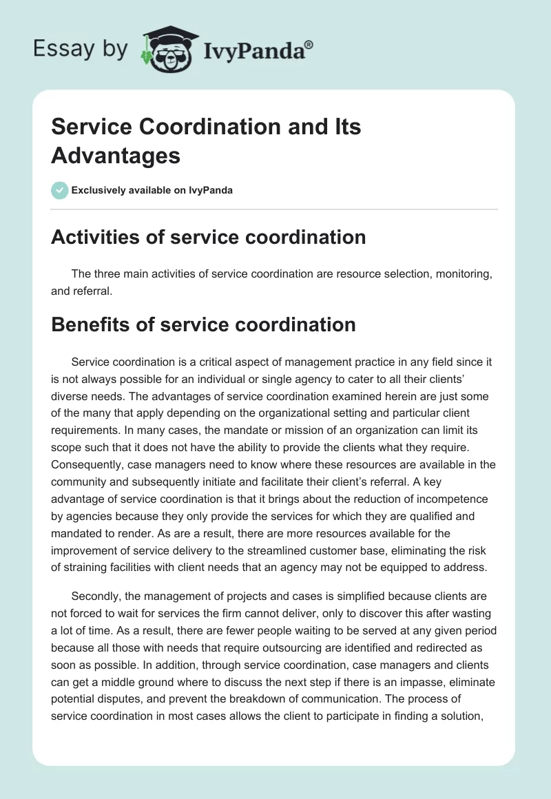 Service Coordination and Its Advantages. Page 1