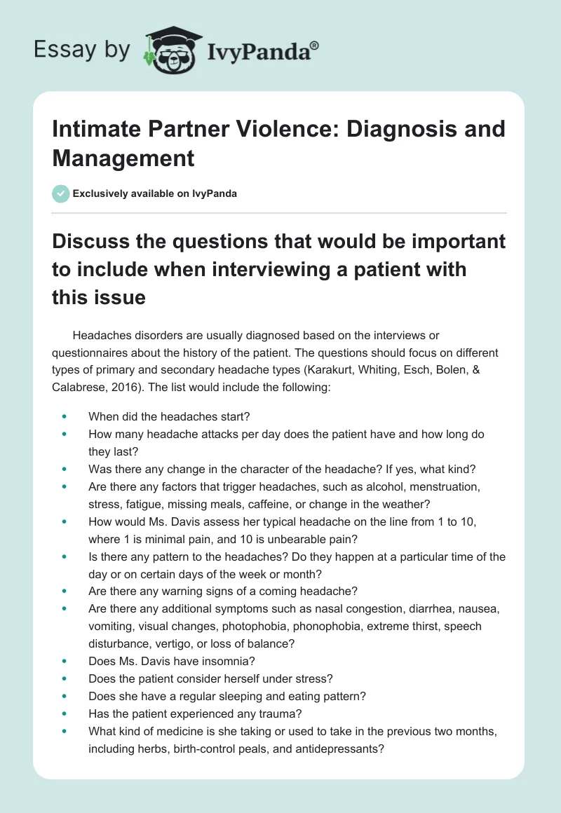 Intimate Partner Violence: Diagnosis and Management. Page 1