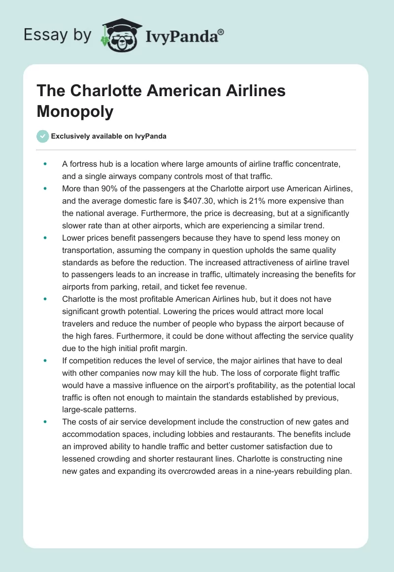 The Charlotte American Airlines Monopoly. Page 1