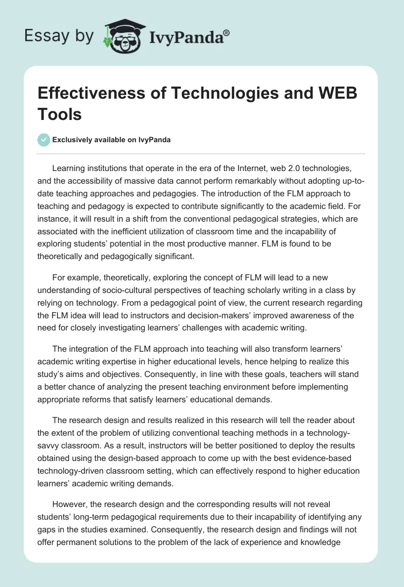 Effectiveness of Technologies and WEB Tools. Page 1