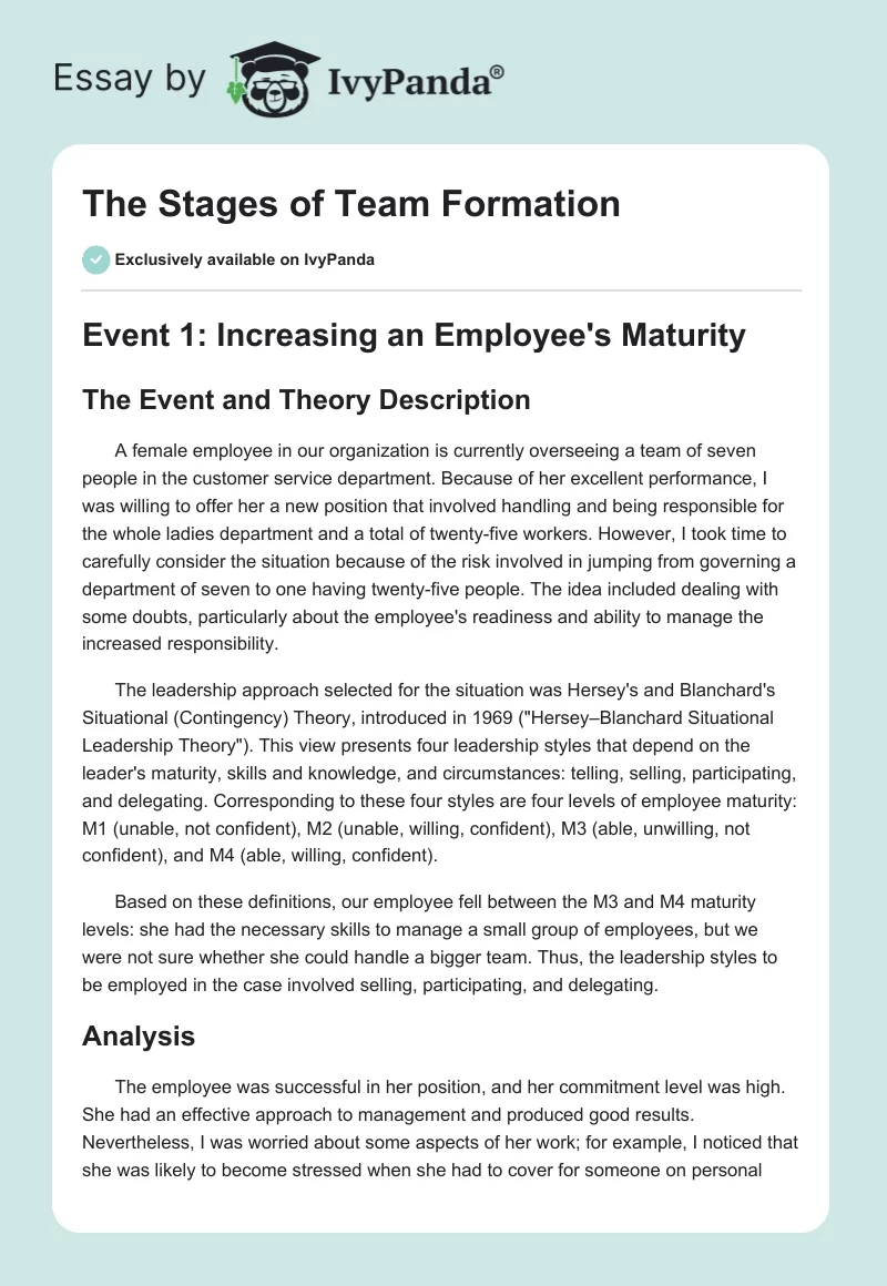 The Stages of Team Formation. Page 1